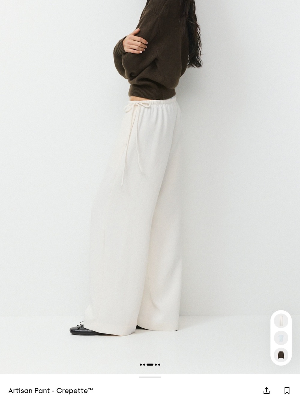 Aritzia Wide-Leg Drawstring Pants in white